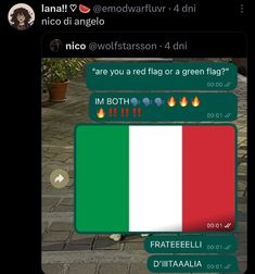 the italian flag is being displayed on an iphone screen, and it appears to be red, white, and green