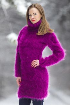 Turtle Neck Sweater Dress, Mohair Dress, Fuzzy Sweater Outfit, Fuzzy Mohair Sweater, Purple Sweater Dress, Knitted Tunic, Sweater Dress Long, Tunic Designs, Aran Sweater