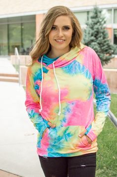 Double Hooded Sweatshirt, Long Auburn Hair, Neon Tie Dye, Double Hoodie, Short Brown Hair, Brighter Days, Dye Hoodie, Nursing Friendly