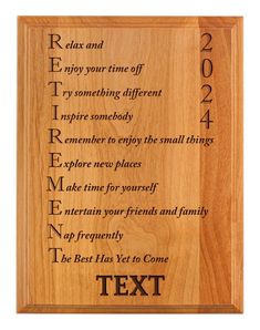 a wooden plaque with the words text and an image of a person's name on it