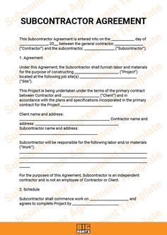 the subcontractor agreement is shown in this image