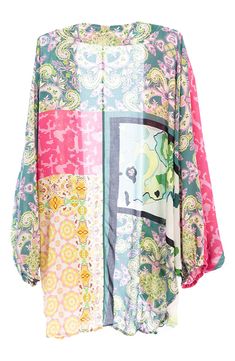 Spring Beach Kimono With Patchwork, Multicolor Open Front Cardigan For Spring, Pink Patchwork Outerwear For Summer, Summer Pink Patchwork Outerwear, Multicolor Open Front Kimono For Day Out, Multicolor Patchwork Kimono For Spring, Bohemian Multicolor Outerwear For Spring, Summer Multicolor Floral Print Cardigan, Spring Patchwork Cardigan