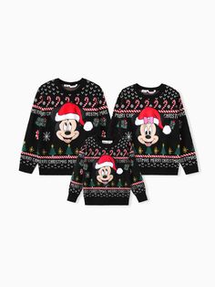 Complete your family Christmas look with this Officially Licensed Disney Matching Outfit Set, perfect for holiday style and memories.
* Product features: Matching family Christmas sweaters.
* Fabric characteristics: Soft and warm acrylic material.
* Piece of product: Set of 3 sweaters (Men's, Women's, and Kid's).
* Neckline: Classic crewneck.
* Sleeves: Full-length sleeves.
* Style: Featuring Mickey and Minnie Mouse Christmas theme.
* Fit: Comfortable, true to size fit.
* Length: Standard length. Family Matching Long Sleeve Winter Sweater, Family Matching Long Sleeve Winter Tops, Family Matching Crew Neck Winter Sweater, Black Family Matching Tops For Winter, Casual Winter Tops For Family Occasions, Matching Family Christmas Sweaters, Family Christmas Sweaters, Minnie Mouse Christmas, Christmas Look