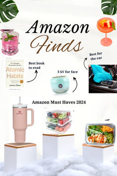 an advertisement for the amazon finder is shown with images of food, drinks and other items