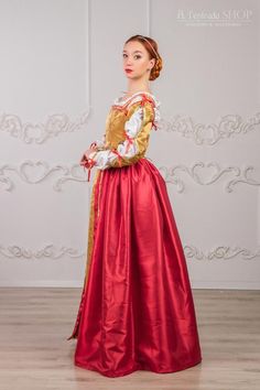 Red with gold Renaissance dress Medieval gown late 15th image 6 Baroque Victorian Dress For Costume And Medieval Festivals, Baroque Dress For Medieval Festivals And Costume Parties, Baroque Victorian Dress For Costume Parties And Medieval Festivals, Medieval Festival Costume Party Dress, Medieval Festival Historical Costume Dresses, Traditional Baroque Dress For Costume Party, Medieval Style Historical Dress For Fancy Dress, Historical Costume Dresses For Medieval Festivals, Baroque Medieval Dress For Fancy Dress