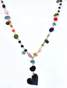 Full of Love semi precious stone necklace Artisan Lariat Necklace With Natural Stones For Gift, Sterling Silver Lariat Necklaces With Natural Stones, Sterling Silver Lariat Necklace With Natural Stones, Handmade Multicolor Sterling Silver Gemstones, Multicolor Gemstone Lariat Jewelry, Full Of Love, Semi Precious Stone, Semi Precious Stones, Rough Cut