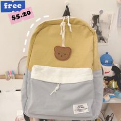 TAVIMART - Women Korean Harajuku Students Backpack Simple Contrast Color Patchwork Casual Backpacks Kawaii All Match Girls Y2k Schoolbags Size:30*42*12CM "Size mearsured by ourselves, sometimes has some errors, but always within 3cm." Girls Y2k, Simple Backpack, Student Backpacks, Casual Backpack, Yellow White, Contrasting Colors, Harajuku, Backpacks, Color