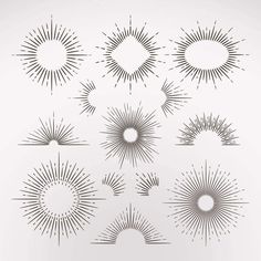 sunbursts are drawn in black and white on a light gray background with space for