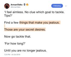 the text on the tweet reads, i feel ammess no clue which goal to tackle tips? find a few things that make you jealous those are your secretes