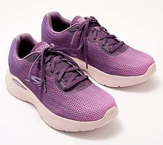 Workout in comfort with the Galaxy sneaker. The breathable mesh upper ensures proper airflow, while Ultra Go cushioning keeps feet feeling good. From Skechers. Pink Mesh Sneakers With Arch Support, Purple Mesh Sneakers For Light Sports, Purple Mesh Sneakers For Jogging, Comfortable Lace-up Running Shoes With Gel Cushioning, Casual Mesh Walking Shoes With Air Max Cushioning, Mesh Walking Shoes With Gel Cushioning, Comfortable Breathable Mesh Sneakers For Sports, Mesh Walking Shoes With Gel Cushioning For Light Exercise, Purple Low-top Mesh Running Shoes