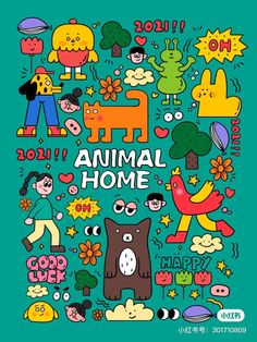 an animal home sticker sheet on a blue background