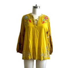 Johnny Was Lidia Effortless Peasant Embroidered Yellow Mustard Cotton Blouse Size Xs New With Tag Spring Beach Peasant Style Embroidered Top, Spring Beach Peasant Top With Multicolor Embroidery, Yellow Floral Embroidered Blouse For Spring, Spring Yellow Blouse With Floral Embroidery, Yellow Floral Embroidery Tops For Vacation, Yellow Floral Embroidery Blouse For Vacation, Yellow Blouse With Floral Embroidery For Spring, Yellow Embroidered Beach Top, Spring Yellow Top With Floral Embroidery