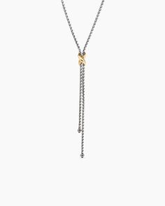 David Yurman | Petite X Lariat Necklace in Sterling Silver with 18K Yellow Gold David Yurman Necklace, Lariat Necklace Silver, Gold Lariat Necklace, Chain Strap Bag, Floral Shoes, Lariat Necklace, High Jewelry, David Yurman, How To Make Ornaments