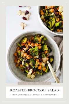 roasted broccoli salad with chickpeas, almonds and cranberries