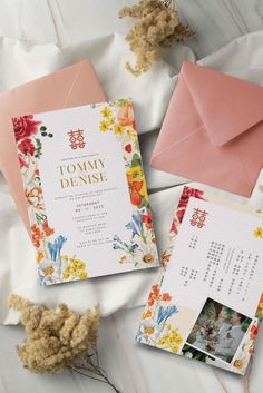 Chinese Wedding Invitation Card Template, Asian Wedding Card DIY Printable, Double Happiness 结婚请柬 Colorful Botanical Oriental Floral Asian Wedding Themes, Chinese Wedding Invitation Card, Modern Chinese Wedding, Mandarin Language, Chinese Mandarin, Wedding Design Decoration