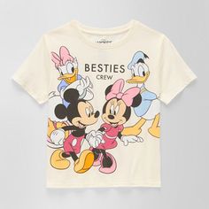 Your little or big girl will love this Disney Collection graphic t-shirt featuring all of her favorite characters. It's made from a soft cotton-jersey with a large screenprinted graphic, a crew neck and short sleeves. Wear it with jeans or leggings. Features: Screen PrintedCharacter: Minnie MouseClosure Type: Pullover HeadFit: Regular FitNeckline: Crew NeckSleeve Length: Short SleeveApparel Length: 20 InchesFiber Content: 50% Cotton, 50% PolyesterFabric Description: JerseyCare: Machine Wash, Tum Character Style Cotton Short Sleeve Tops, Cotton Character Print Tops, Character Crew Neck Cotton Top, Character Graphic Print Short Sleeve Tops, Multicolor Graphic Tee With Character Print, Cute Character Print T-shirt For Disney Fan Events, Playful Graphic Print T-shirt For Disney Fan Events, Character T-shirt With Graphic Print And Crew Neck, Character Graphic Print T-shirt With Crew Neck