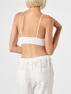 White linen bralette topElastic backRegular fitCoordinating itemComposition: 100% linen Linen Bralette, Margiela Shoes, Bralette Top, Saint Barth, Bralette Tops, Gorgeous Bags, Yoga Wear, Luxury Accessories, Skirt Suit