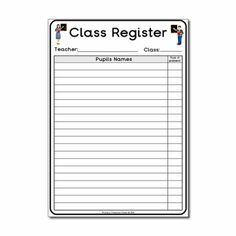 a sign with the words class register written in black and white, on a white background