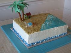 Retirement Party Cakes, Beach Birthday Cake, Piping Gel, Beach Themed Cakes, Stitch Cake, Buttercream Cake Designs, Retirement Cake, Luau Party Decorations