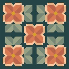 an abstract flower design in orange and green