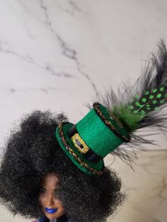 "These lovingly handcrafted little top hats bring just the right touch of style to a St. Patrick's day/Irish theme! They are exactly the accessories you need to offer an eye-catching visual delight to those around you. Go to your next convention, party, festival, or special event wearing a piece that not only matches your standard of uniqueness but will also distinguish your eclectic side from those around you.  Say \"Yes\" to being Twinsies! Add a whimsical flair to your dolls, your pets, your Adjustable Costume Hats For Kentucky Derby Themed Events, Novelty Mini Hats With Curved Brim For Party, Novelty Mini Hat With Curved Brim For Party, Adjustable Green Novelty Costume Hat, Green Novelty Party Hat, Novelty Costume Hat With Adjustable High Crown, Adjustable Costume Hat For Kentucky Derby, Adjustable Green Costume Hats And Headpieces, Novelty Adjustable High Crown Costume Hat