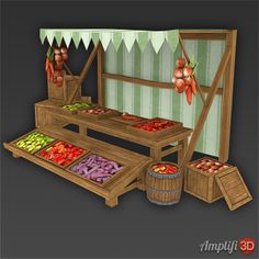 an image of a fruit stand with fruits and vegetables on it's display table