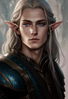 an elf with blue eyes and blonde hair