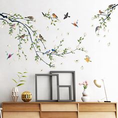 PRICES MAY VARY. 【Fresh Design】The magnolia branches wall decals give people a fresh and elegant low-key mystery, create a natural atmosphere of vitality, make the home air more romantic, and make the space warm and sweet.The package comes with 4 sheets of magnolia branches wall stickers, The size of each sheet of watercolor blue flower branch wall sticker is approx:30 x 57 cm/ 11.8 x 22.4 inches. 【Premium Material】 Made of quality self-adhesive PVC with high-resolution colorful printing, enviro Tiles Furniture, Decorate Bedroom, Tree Branch Wall, Tv In Bathroom, Magnolia Branch, Diy Wall Art Decor, Flower Wall Stickers, Wall Stickers Living Room, Tv Background