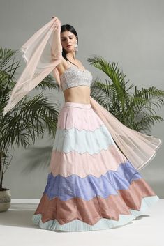 Blush Pink floral georgette lehenga set with intricate Mirror, Beads and Gota work, paired with shaded dupatta Multicolor Lehenga, Shaded Dupatta, Intricate Mirror, Mirror Beads, Georgette Lehenga, Lehenga Suit, Gota Work, Wedding Tags, Anarkali