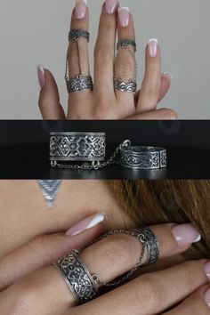 Double Ring Armenian Pattern With Chain | Vintage Ethnic Rings | Antique Style Stackable Rings |Handcrafted 925 Sterling Silver | Adjustable Bohemian Ring With Intricate Design, Silver Bohemian Open Ring Jewelry, Bohemian Rings With Intricate Design, Bohemian Engraved Toe Ring, Bohemian Antique Silver Wedding Rings, Handmade Bohemian Filigree Ring, Bohemian Sterling Silver Rings In Antique Silver, Bohemian Antique Silver Sterling Silver Rings, Bohemian Style Engraved Toe Ring Jewelry