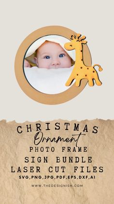 a christmas ornament with a baby's face and giraffe