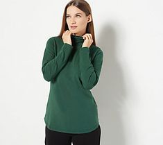 Initiating weekend mode! This sweetly ruched turtleneck in a soft cotton-blend makes your comfort a priority, so you can focus on everything else that fits into 48 off-duty hours -- or nothing at all. From Susan Graver. Weekend Essentials, Weekend Mode, Cotton Turtleneck, Nothing At All, Susan Graver, All Or Nothing, Off Duty, Focus On, Top Blouse