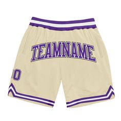 Cheer on the custom fashion basketball shorts. These shorts feature custom name number and a comfortable elastic waistband. Whether hitting the town or sinking into the couch, these shorts will perfectly finish any sports fashion look.Features: 1. Material: 100% polyester mesh 2. Stitched team or player name and numbers 3. Knit rib waistband, Rib welt pockets at side, Lined polyester mesh 4. Breathable & Quick-Drying; Exquisite stitching not easy to fall off 5. Moisture-wicking fabric has spongy Basketball Black, Logo Wear, Cream Shorts, Purple Shorts, Sports Fashion, Basketball Shorts, Jacket Sale, Purple Black, Sport Fashion