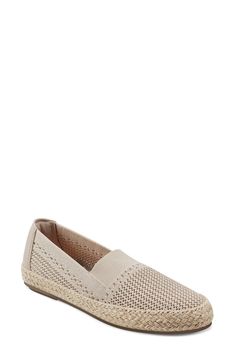 Mixed textures and a stretchy topline lend modern elements to an espadrille-inspired flat set on a cushioned footbed and jute-wrapped midsole. Cushioned footbed Textile and synthetic upper/textile lining/synthetic sole Imported Textile Slip-ons With Textured Sole For The Beach, Spring Synthetic Espadrilles With Textured Footbed, Beige Synthetic Espadrilles With Woven Sole, Textile Slip-ons With Woven Sole, Beige Slip-on Flats With Woven Sole, Textile Slip-ons With Textured Sole And Flat Heel, Slip-on Flat Heel Espadrilles With Textured Footbed, Flat Heel Synthetic Espadrilles With Cushioned Footbed, Comfortable Flat Espadrilles With Textured Sole