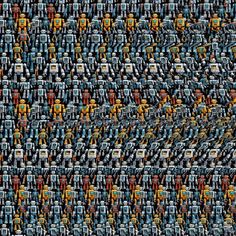 an image of many people standing together in the same pattern as one person is looking at them