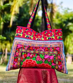 Hippie Tote Bag, Womens Weekender Bag, Hmong Fabric, Boho Tote Bag, Holdall Bag, Ethnic Bag, Boho Tote, Bag Flower, Embroidered Tote Bag