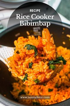 rice cooker bibimbap recipe with spinach and carrots in it