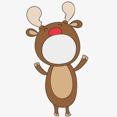 a cartoon reindeer standing up with its tongue out and eyes wide open to the side