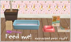 a cat bed, litter box, and toothbrush on a wooden floor