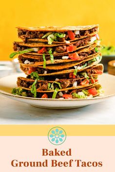 a stack of ground beef tacos on a plate