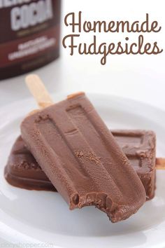 homemade fudgesices on a white plate with chocolate