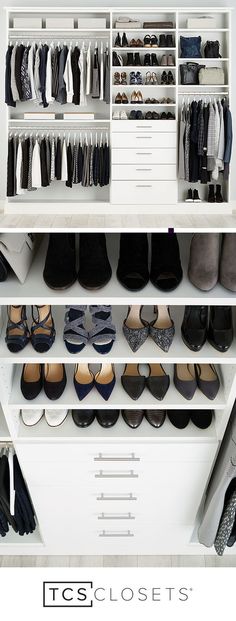 the closet is full of shoes and other things to wear in it's storage area