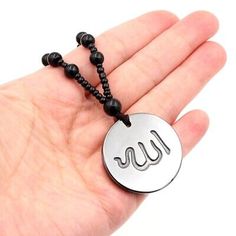 Top Rated Black Muslim Hematite Islamic God Allah Pendant Bead Chain Men Women Necklace, Fashion Jewelry Black Spiritual Chain Necklace, Spiritual Black Chain Necklaces, Spiritual Black Chain Necklace, Black Beaded Necklaces With Round Pendant As Gift, Black Beaded Necklace With Round Pendant For Gift, Black Stainless Steel Jewelry With Round Beads, Black Metal Dog Tag Necklace, Black Pendant Necklaces With Beaded Chain, Black Pendant Beaded Necklace