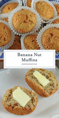 banana nut muffins with butter on top