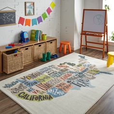 a child's playroom with toys and decor