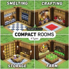 four different types of rooms in the same house, with text that reads compact rooms