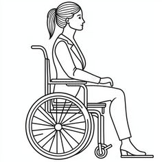 An illustration of a woman in a wheelchair in one line. stock photos Wheelchair Drawing, Line Illustration, Wheelchair, A Woman, Stock Images, Stock Photos, Health, Line Illustrations