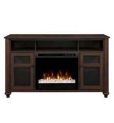 an entertainment center with a fire place and fireplace in the middle, on a white background