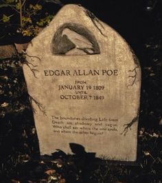 the grave of edgar allian poe in black and white