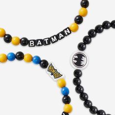 Step up your fan fashion sense with this Batman DC 3 Pack Beaded Friendship Bracelet. These matching friendship bracelets have an all-over design and thematic displays, which makes them the perfect way to show your support for Batman and show off your unique sense of style. Every bead bracelet design is the perfect addition to your outfit, whether you’re out and about, watching TV at home, or just hanging out with friends. With thematic word displays and accents, you can focus on showing off you Personalized Fun Black Beaded Bracelets, Themed Round Beaded Bracelets For Friendship, Plastic Beaded Friendship Bracelets, Casual Plastic Wristband Gift, Trendy Plastic Jewelry For Friendship, Novelty Bracelets With Letter Beads, Novelty Plastic Friendship Bracelets, Novelty Plastic Bracelets With Round Beads, Friendship Beaded Bracelets With Letter Beads